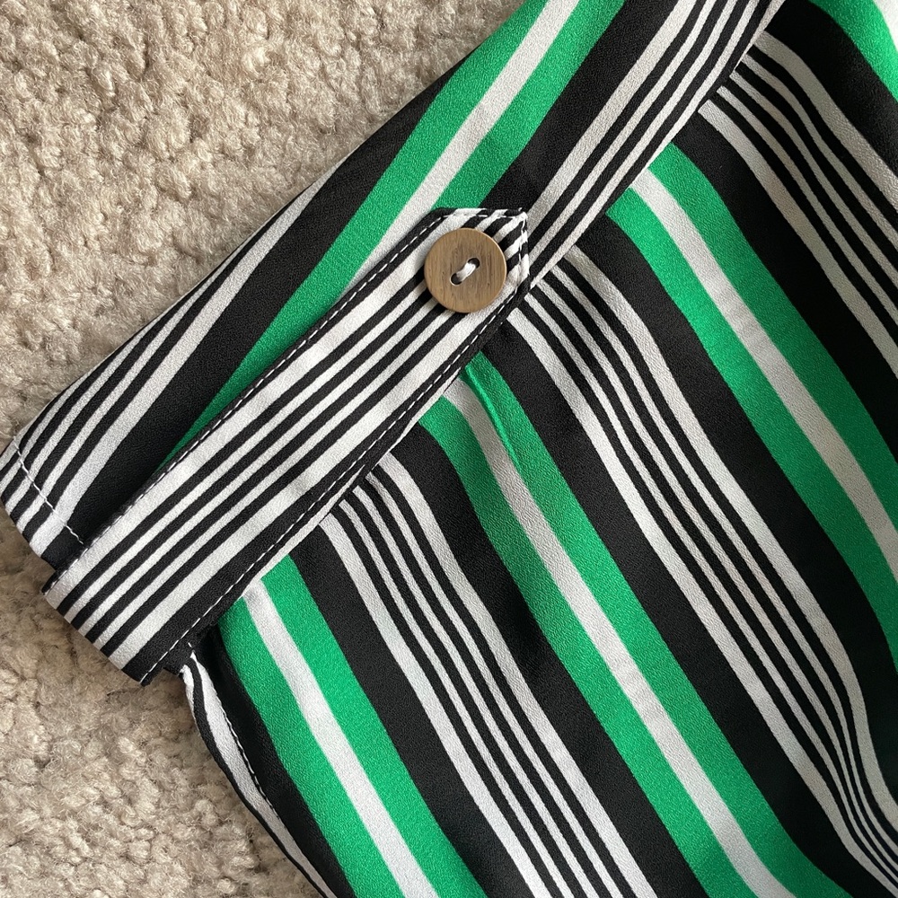 Cato Striped Front Knot High Low Top, Size 22/24W (3X), Green White Black Flowy - Picture 6 of 9